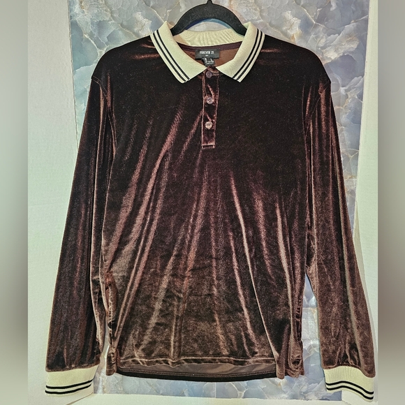 Men's Brown Velvet Long Sleeve Shirt - Picture 8 of 15
